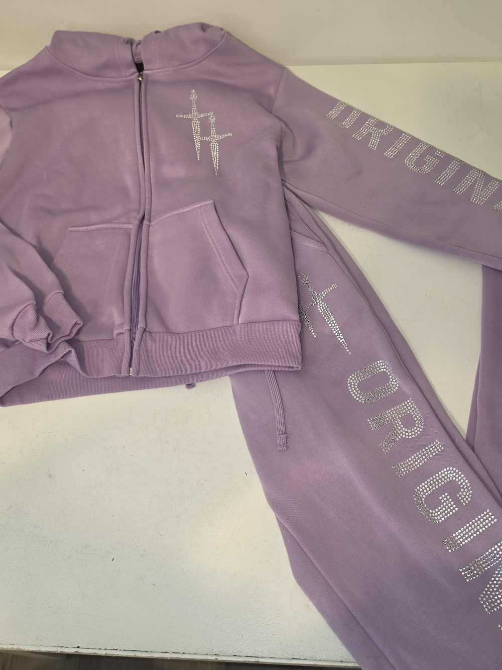 Girls' Lavender Rhinestone Zip Hoodie Jacket